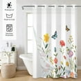 thumbnail image 2 of Mizhona Colorful Butterfly No Hooks Shower Curtains with Snap in Liner Rustic Red Floral Hookless Fabric Bathroom Curtain,71"x86", 2 of 7