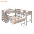 thumbnail image 3 of L-shaped Triple Bed, Solid Wood Twin over Full Bunk Bed Frame with 3 Drawers, Storage Staircase and Ladder for Boys Girls and Teens, Gray, 3 of 7