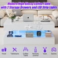 thumbnail image 3 of Sesslife Large White LED Coffee Table with 2 Storage Drawers, Charging Station, Modern High Gloss Coffee Table w/LED Lights/APP Control, 2 Tiers Rectangle Living Room Furniture w/Marbling Print 47.2", 3 of 13