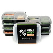 Meal Prep Haven 3 Compartment Food Storage Containers with Lids, Reusable, Microwave and Dishwasher Safe, Bento Lunch Box, Stackable (Set of 7)