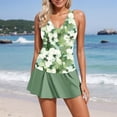 thumbnail image 2 of Riforla Maillots de Bain pour Femmes Imprimé Mode Col en V Plissé Tankini Bikini Mini Robe de Maillot Style Jupe Maillots de Bain pour Femmes Vert Clair P, 2 of 5