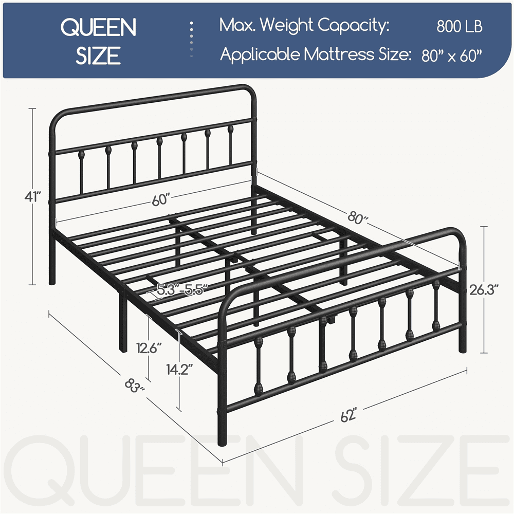Topeakmart Queen Heavy Duty Metal Bed Frame with Headboard & Underbed Storage, Black