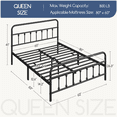 thumbnail image 5 of Topeakmart Queen Heavy Duty Metal Bed Frame with Headboard & Underbed Storage, Black, 5 of 8