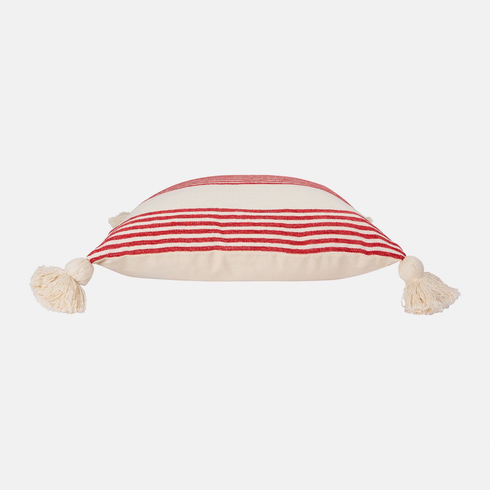 Desert Fields Cream Cotton & Chenille Pillow with Mustard Stripes & Tassels