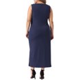 thumbnail image 3 of Agnes Orinda Women's Plus Size Elegant Knit Slit Tank Midi Ruched Sleeveless Summer Bodycon Dresses Navy Blue 3X, 3 of 6
