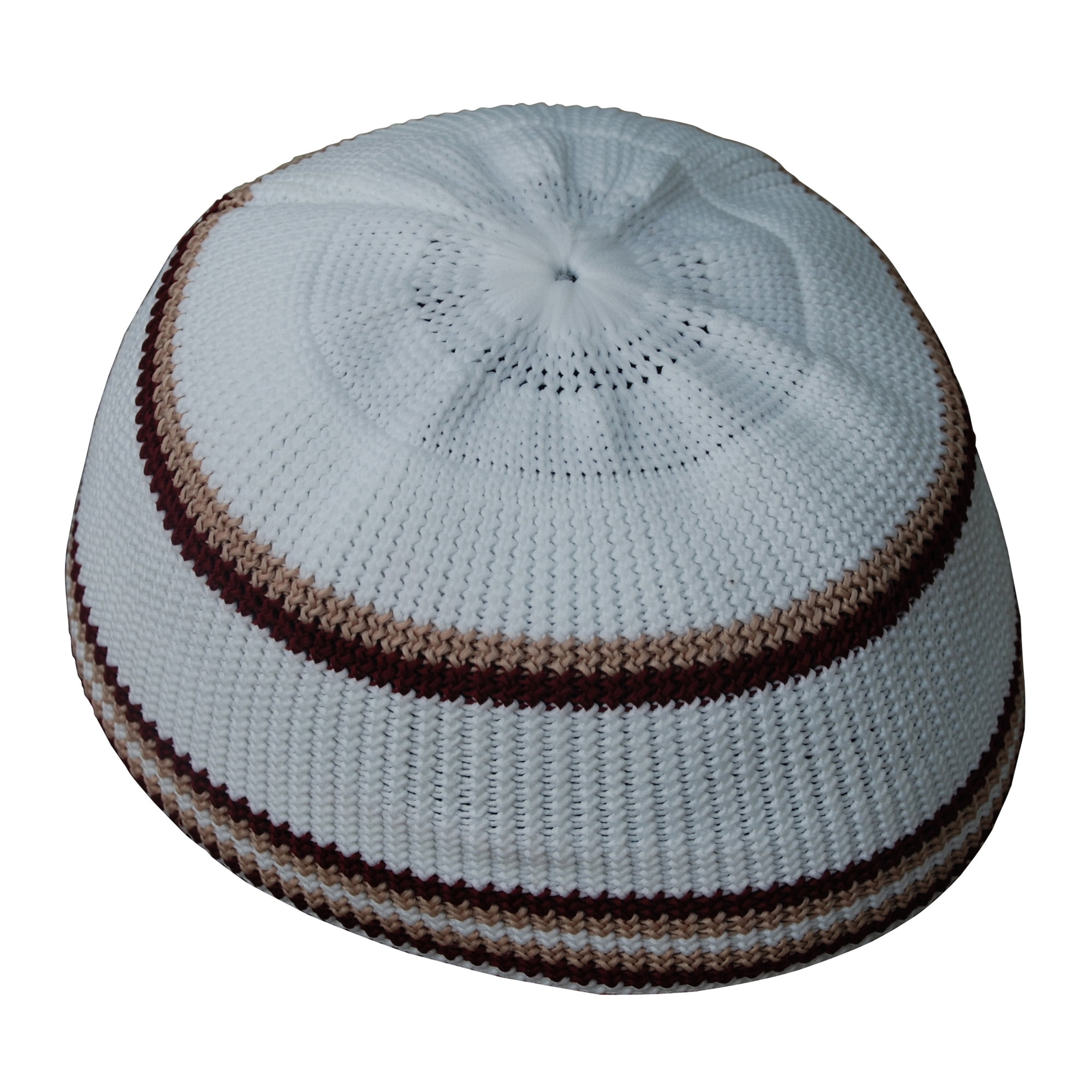 TheKufi White Nylon Kufi with Maroon /& Brown Islamic Prayer Cap Muslim Hat