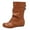 Orange, variant on Womens Mid Calf Leather Fold Over Boots Slip On Wide Toe Box Flat Fall Booties Casual Wide Calf Cowboy Boots Pink Size 6.5