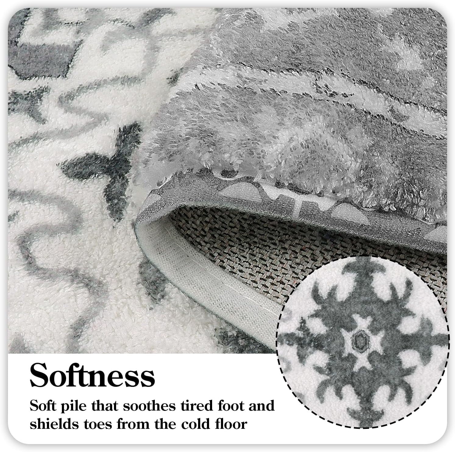 Vintage Bathroom Runner Rug Gray Non-Slip Soft Long Bathroom Rugs Machine Washable Oriental Bath Mat Traditional Farmhouse Floral Floor Mats for Sink Shower Bathtub, 18x47 inch