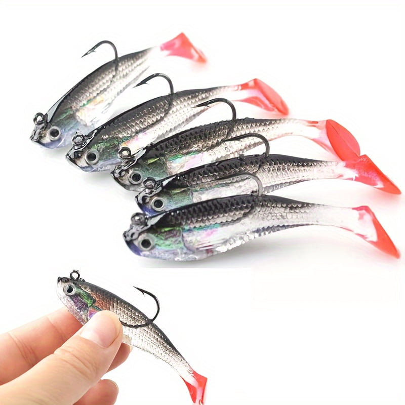 5pcs WYSUMMER Bionic Fishing Lures Jigs Set - Soft PVC,, Mixed Colors with 3D Eyes & T-Tail for Realistic Swimming Action - Ideal for Freshwater & Saltwater Fishing, Fishing Bait
