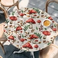 thumbnail image 2 of Red Mushrooms Round Tablecloth, Fitted Table Cover with Elastic for 45"-54" Round Tables, Maple Leaves Plants Vintage Botanical Table Cloth Outdoor Indoor Dinning Party Waterproof Tablecloths, 2 of 7