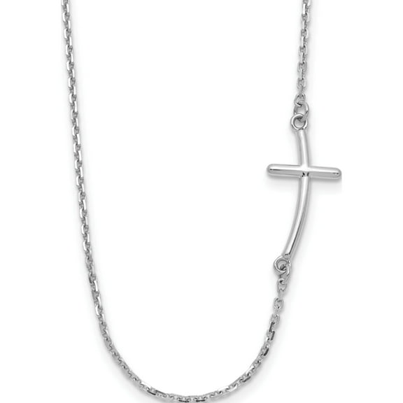 14K White Gold Small Sideways Curved Cross Necklace Made In United States sf2081-19