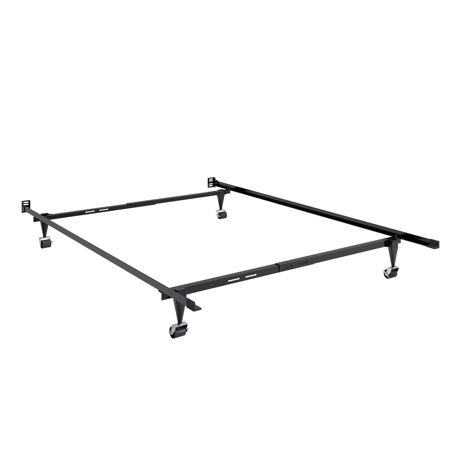 CorLiving Adjustable Twin to Full Durable Black Metal Bed Frame with Locking Wheels - Box Spring or Platform Required
