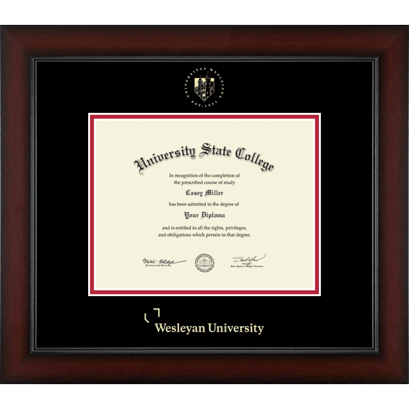 Wesleyan University Diploma Frame, Document Size 9" x 7"