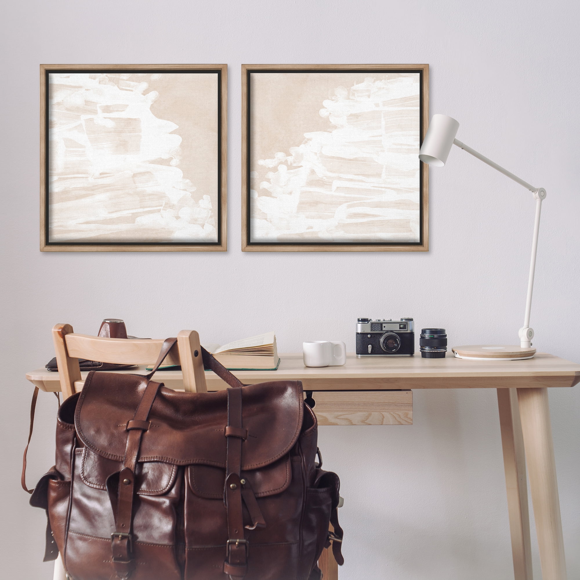 Stupell Industries Abstract Cream Layered Strokes Abstract Painting Brown Floater Framed Canvas Art Print Wall Art, 25 x 25, Set of 2