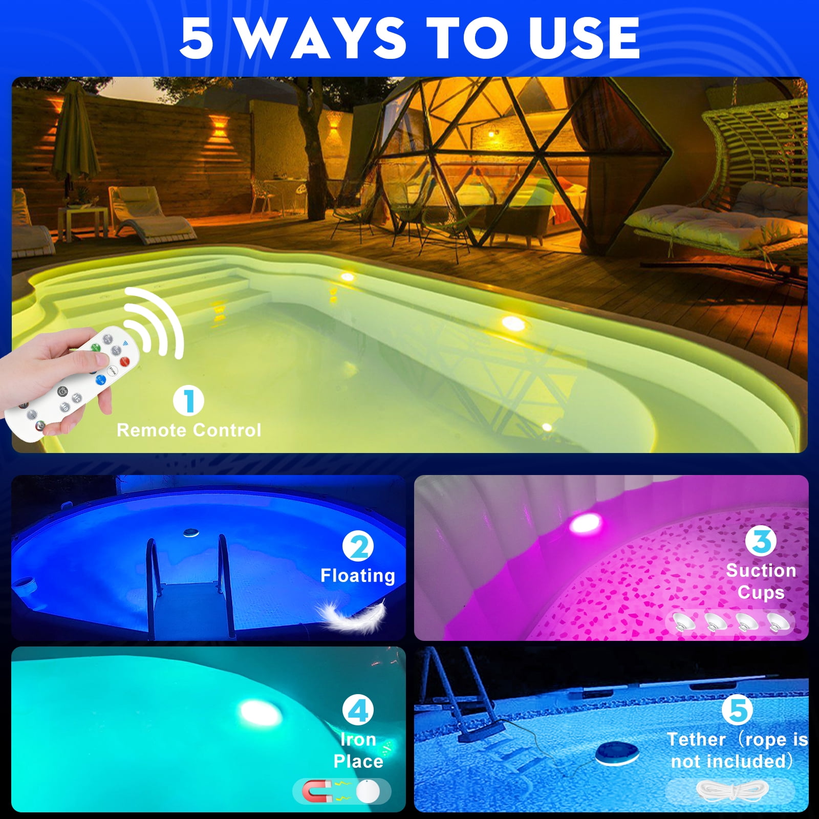 Rechargeable Pool Lights,Submersible Pool Lights with Remote,Magnetic Pool Lights Underwater,Floating LED Pool Lights for Above Ground Pool Lights Waterproof,Color Changing Inground Pool Light