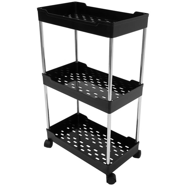 Carrito multiusos de 3 niveles con gancho para baño y cocina, con ruedas