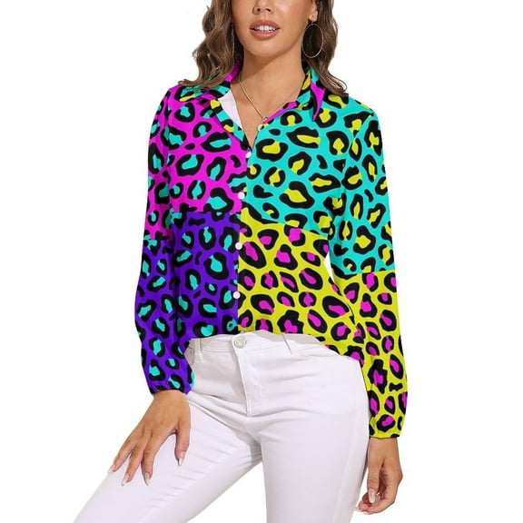 Leopard 80s Long Sleeve Blouse Woman Streetwear Casual Shirts Summer Oversize Woman Streetwear Clothing Birthday Present