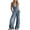 Blue, variant on Jumpsuits for Women Ruffle Trim Deep V Neck Sleeveless Front Zip Jumpsuit Cute Boho Baggy Wide Leg One Piece Boho Vacation Rompers Yellow XXL