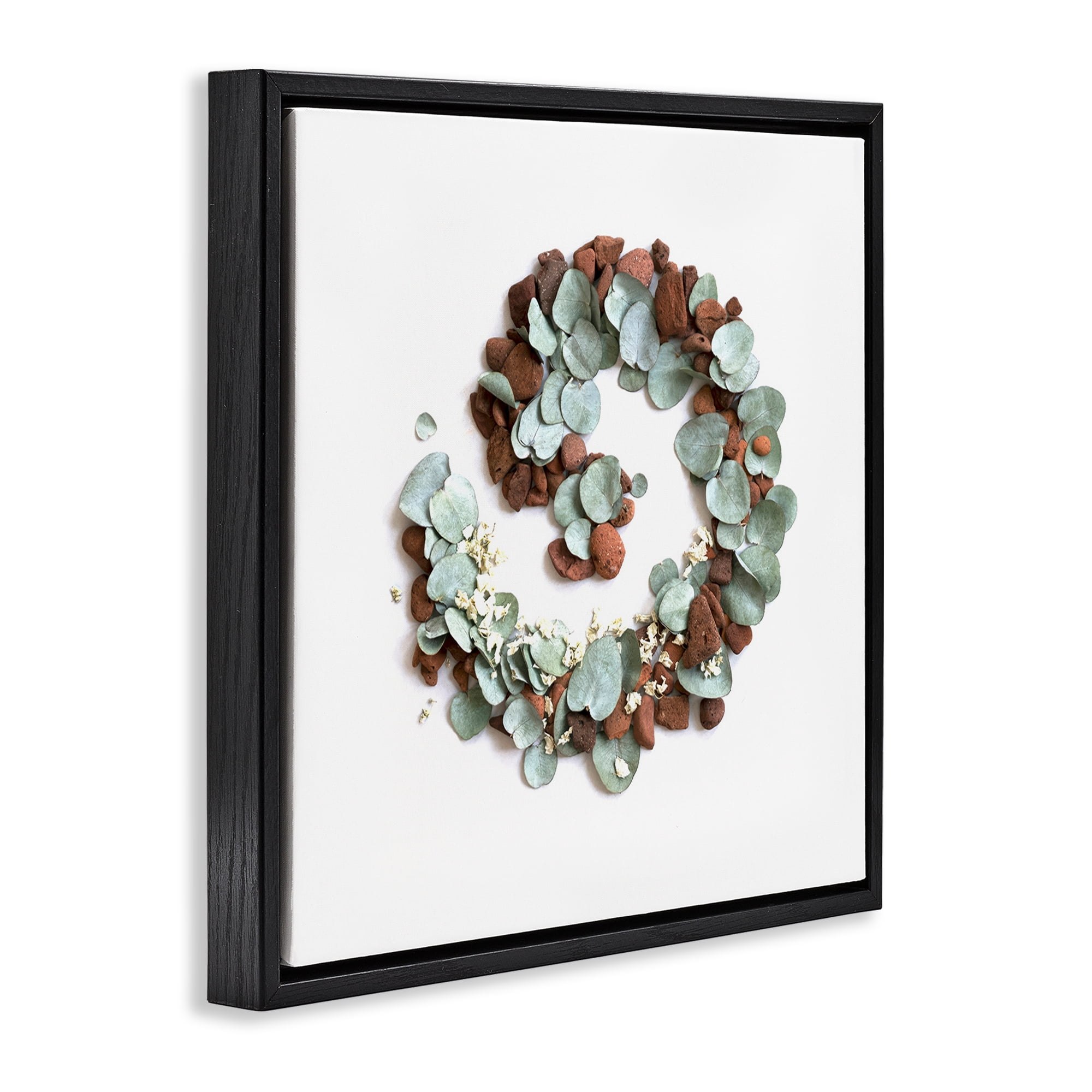 Stupell Industries Eucalyptus & Pebbles Spiral Black Framed Floater Canvas Wall Art, design by Beth Adoette