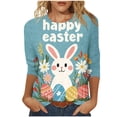 thumbnail image 2 of Ounisa Womens 3/4 Sleeve T Shirts Crew Neck Easter bunny Printed Loose Fit Pullover Casual Spring Festival Daily Wear Tops S-3XL, 2 of 5