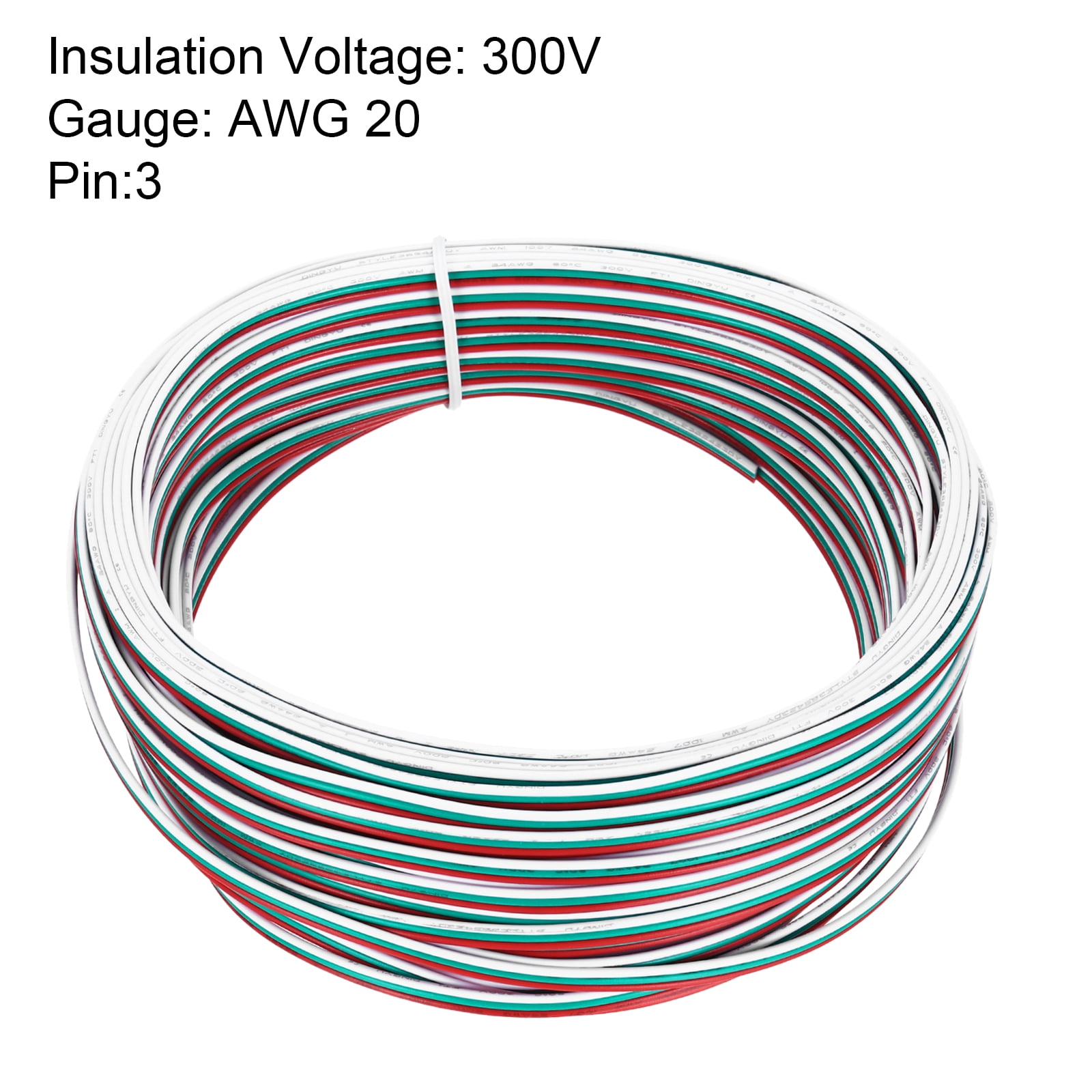 Uxcell 20 Gauge 3 Conductor Electrical Wire Tinned Copper Cable 66FT Flexible Stranded Hook-up Wire for LED Strips Lamps Residential Wiring Car Circuit