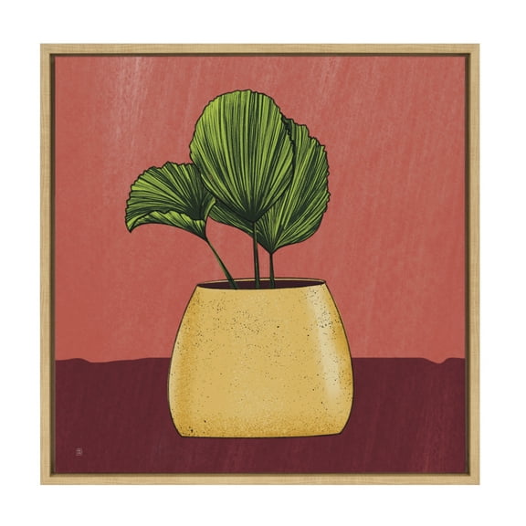 Kate and Laurel Sylvie East Wind Framed Canvas Wall Art by Mary Joak, 22x22 Natural, Decorative Boho Succulent Art for Wall