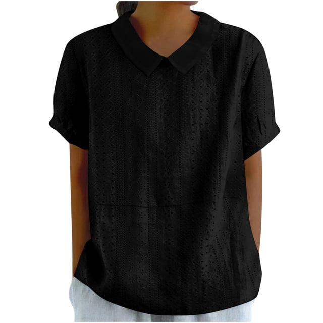 Blouse Décontractée Ample pour Femmes Polyester Manches Courtes avec Dentelle pour Printemps Été Automne