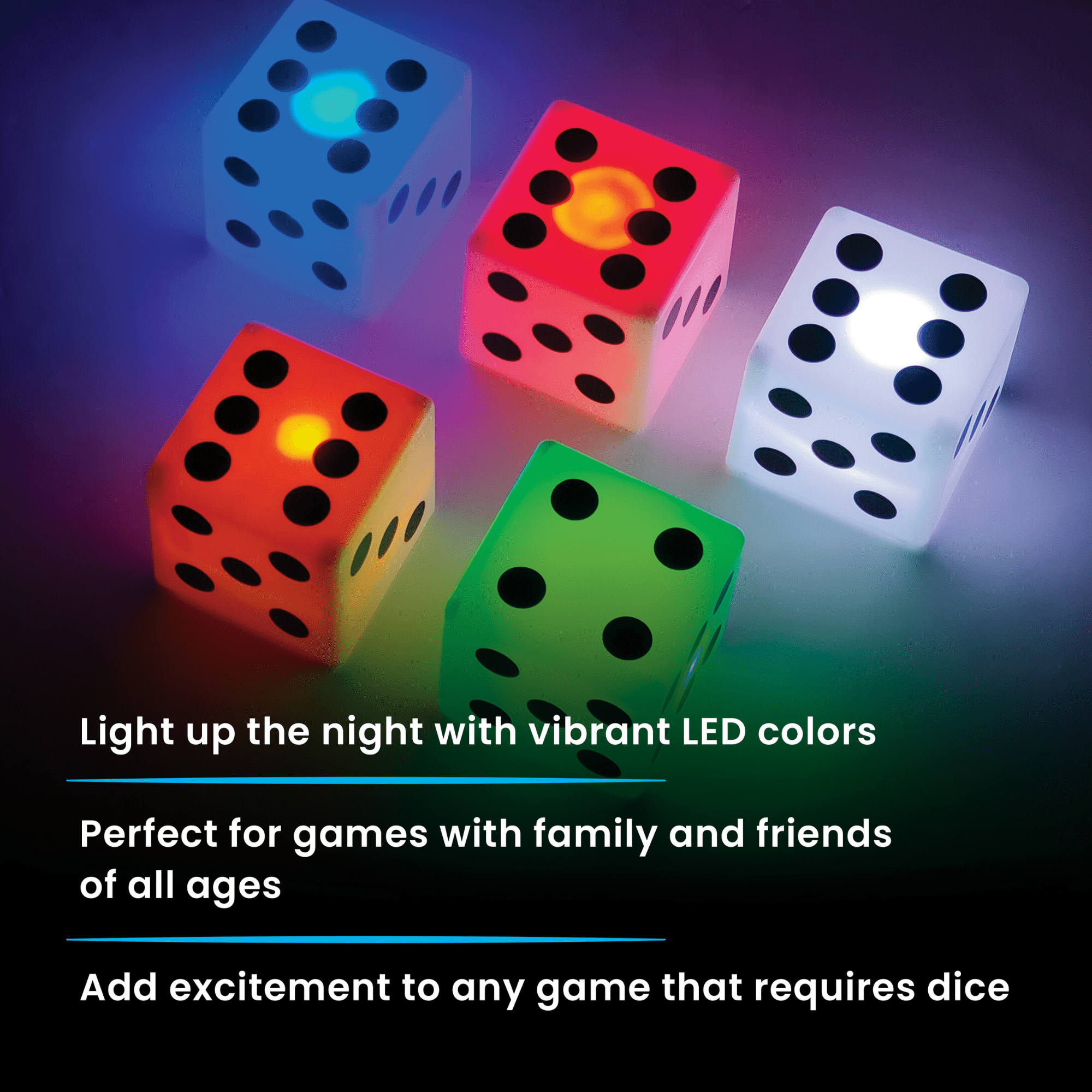 LED Jumbo Dice, Light-Up Game, for All Ages, by MinnARK