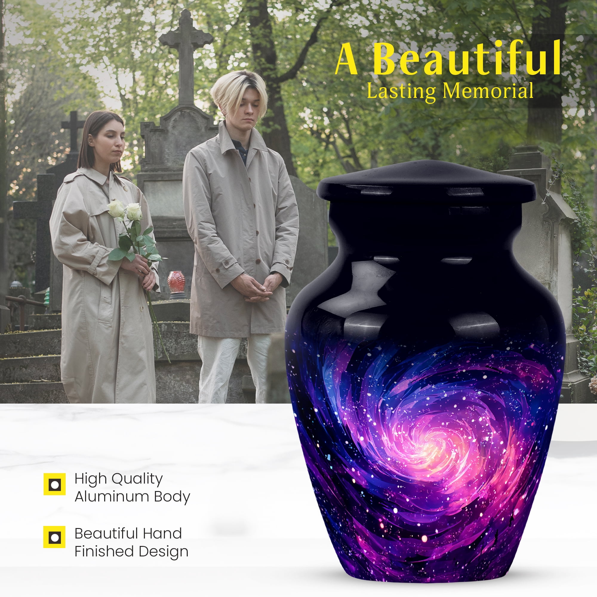 MUKTIVE Galaxy Funeral Urn for Adult Ashes Male & Female, Memorial Blue Unique Urns for Ashes Husband and Wife, Decorative Cremation Urn for Men & Women, 3 Inch