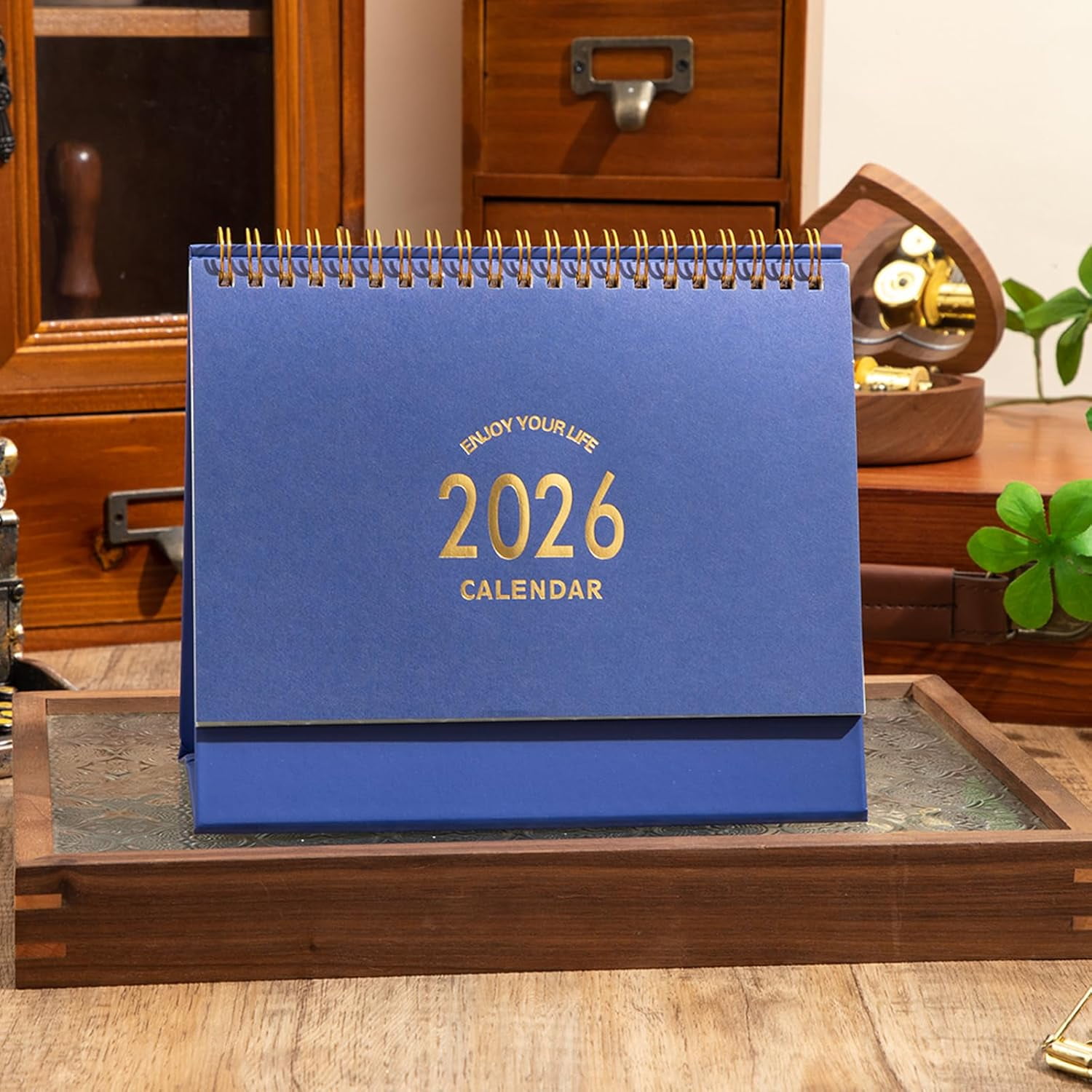 Small Desk Calendar 2026, Standing Flip Desktop Calendar from Now to December 2026 - Metal Ring Twin-Wire Binding Monthly Desktop Calendar for Home Office School (Blue)