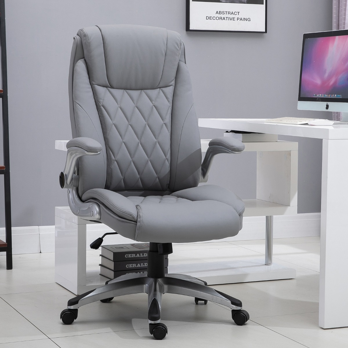 Adjustable Swivel Chair with Lumbar Support and Headrest Grey | Walmart