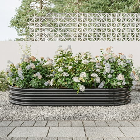 Elio Outdoor Metal 7.4x3.7x1ft Oval Raised Garden Bed, 11.4" H Planter Box, Rust-Resistant, Open Bottom, Sturdy for Vegetables, Herbs, Flowers, Black