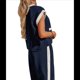 thumbnail image 3 of Conjunto de Verano para Mujer, Estilo Chándal, Corta, Jersey, Pantalones Largos y Anchos, Azul Marino, Beige y XL, 3 of 9