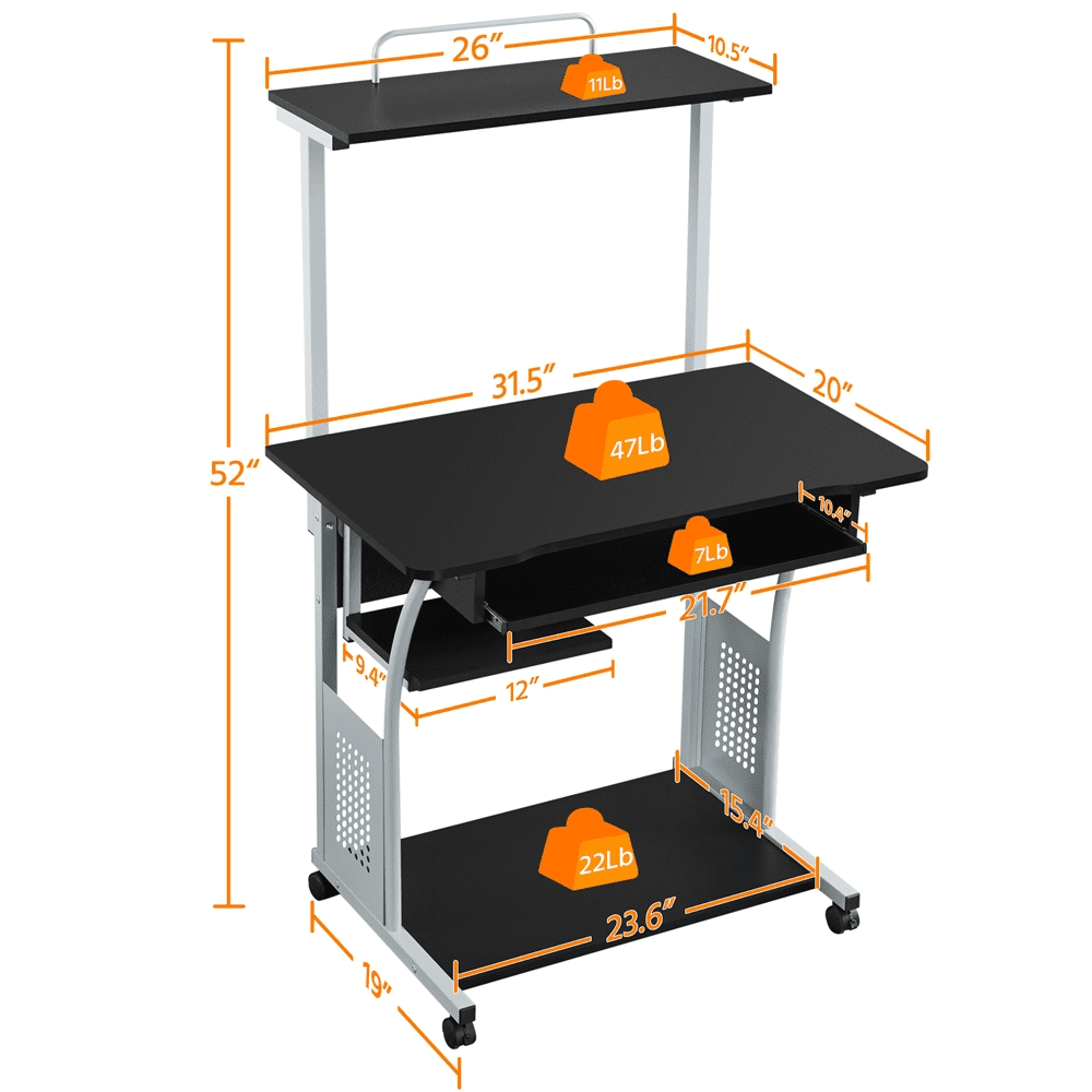 Renwick 2 Tiers Computer Desk for Home Office School, Black