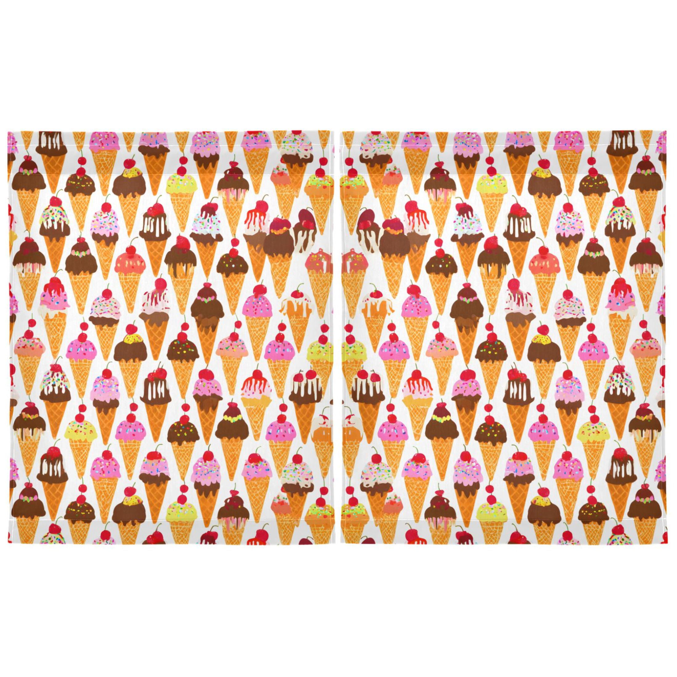 Linen Kitchen Curtains Colorful Ice Cream Cones Tier Curtains Tier Kitchen Living Room Bedroom Balcony 2 Panels 27x36 Inch