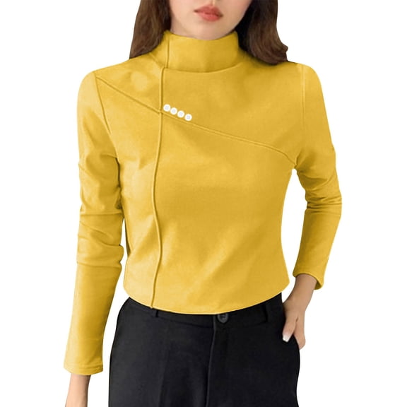 XuJwPNcy Thermal Shirts for Women Turtleneck Tops Long Sleeve Fleece Lined Warm Undershirt for Cold Weather Basic Layer(Yellow,X-Large)