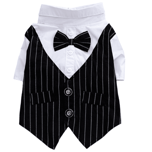 Camisa de esmoquin a rayas para perro, traje formal, pajarita, disfraz, camisas elegantes para boda de mascotas, camisa de boda de príncipe perro con pajarita