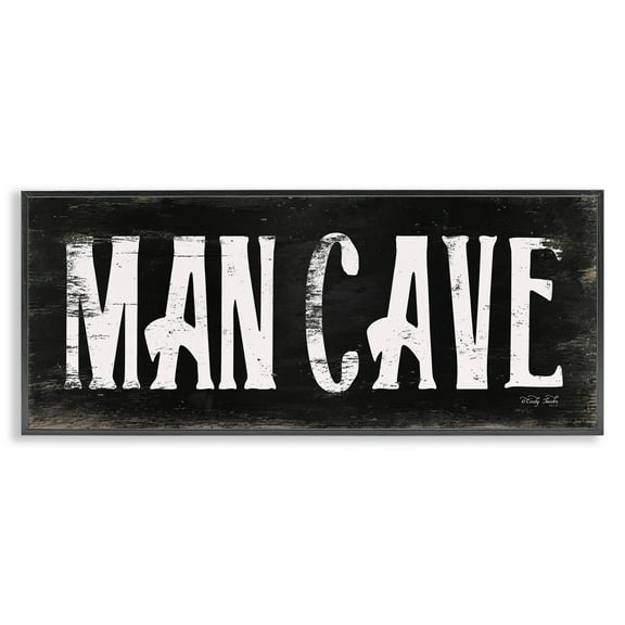Stupell Industries Man Cave Black And White Typography Painting Black Framed Art Print Wall Art, 24 x 10