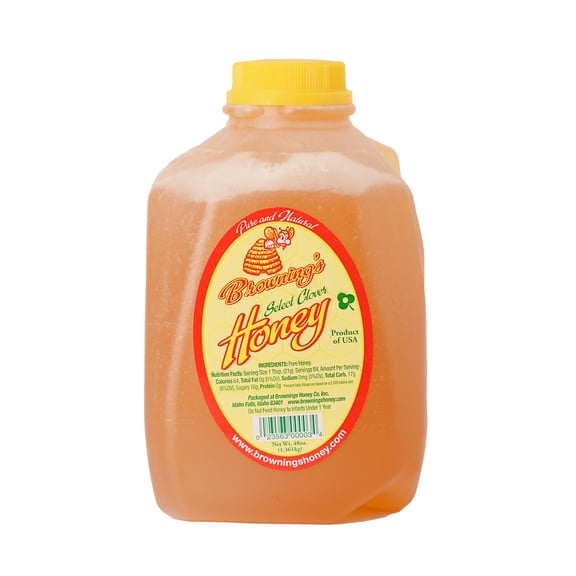 Browning's Honey Jug - Pure Raw Clover Honey, Natural Sweetener, Unfiltered and Unpasteurized, Perfect for Cooking, Baking, and Beverages (3 lb Jug)
