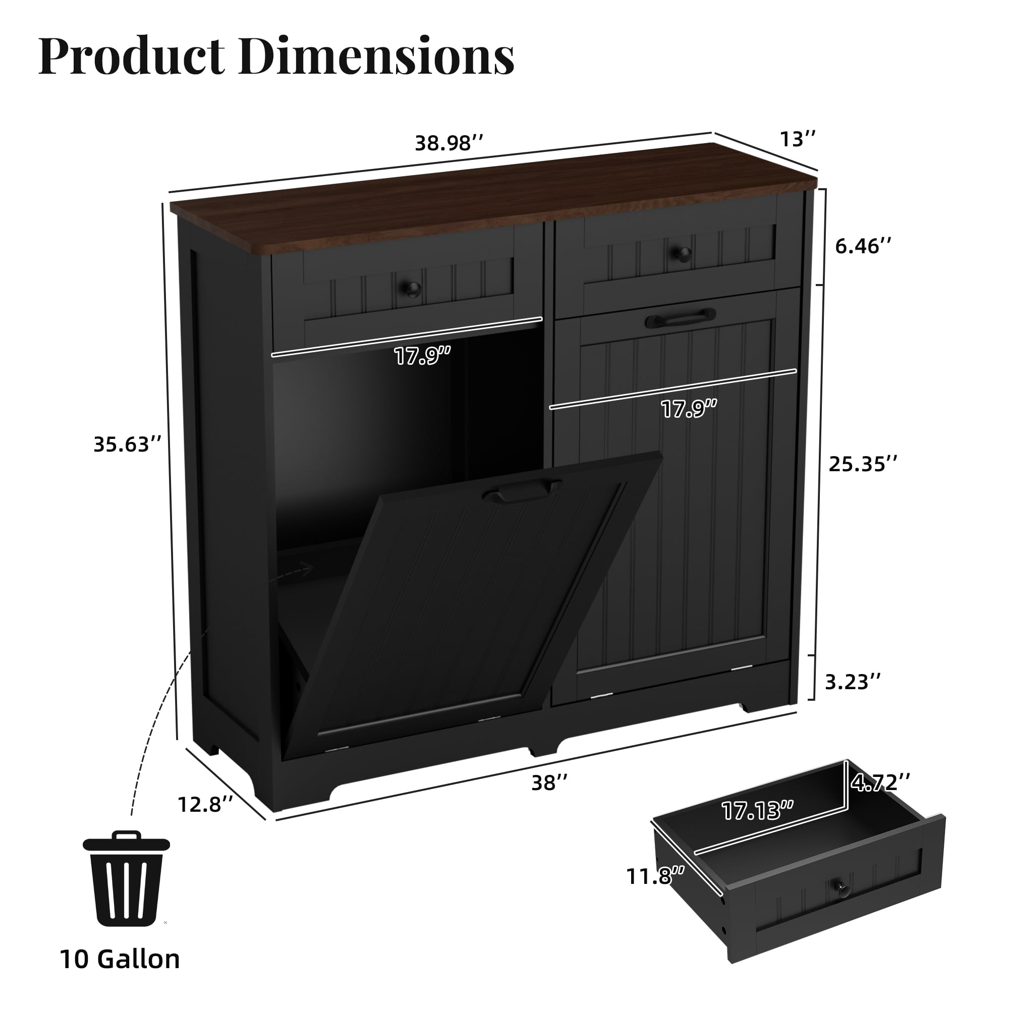 HARIPUL Double Tilt Out Trash Can Cabinet for 2 Bins, Hidden Garbage Can Cabinet with Drawers, Wooden Trash Bin Cabinet, 10 Gallon Trash Can Holder Cabinet for Kitchen, White