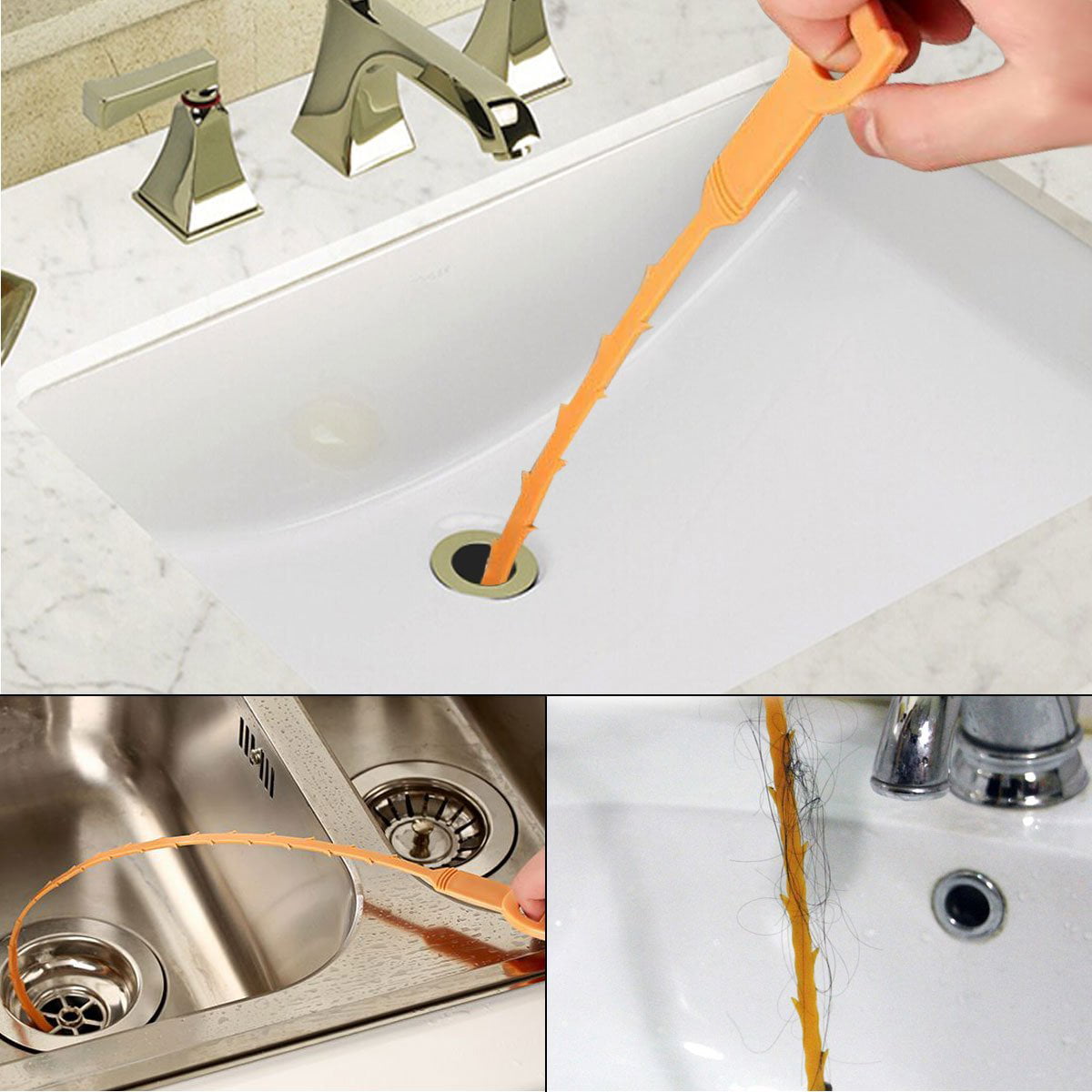4 Pcs 19.6" Snake Hair Drain Clog Cleaning Sink Snake Drain Auger  Remover Tool