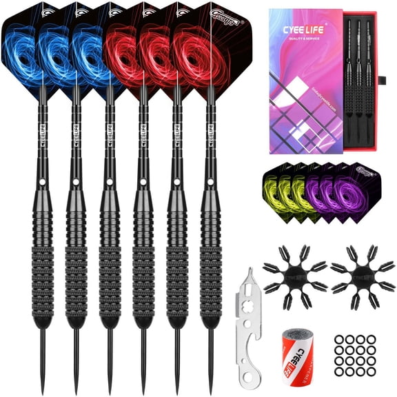 CyeeLife 26g Steel Tip Darts Set with Aluminum Shafts, Dart Flights, Dart Sharpener & Dart Maintenance Tool