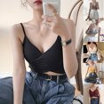 thumbnail image 3 of ZUARFY Women Sexy Criss-Cross Wrap Front Camisole Deep V-Neck Ribbed Spaghetti Strap Crop Top Solid Color Padded Bralette Vest, 3 of 19