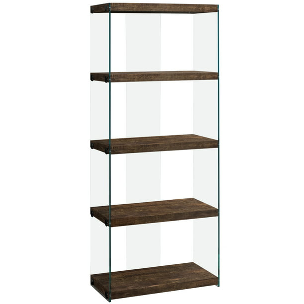 Brown Reclaimed Wood Look Glass Panels, Distressed Wood Bookcase With Doors