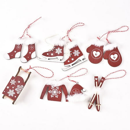 

Veki 6PC Christmas Decoration Supplies Wooden Ski Package Pendant Snowshoe Clothes Hat Sleigh Christmas Tree Ornaments Beads Chandelier