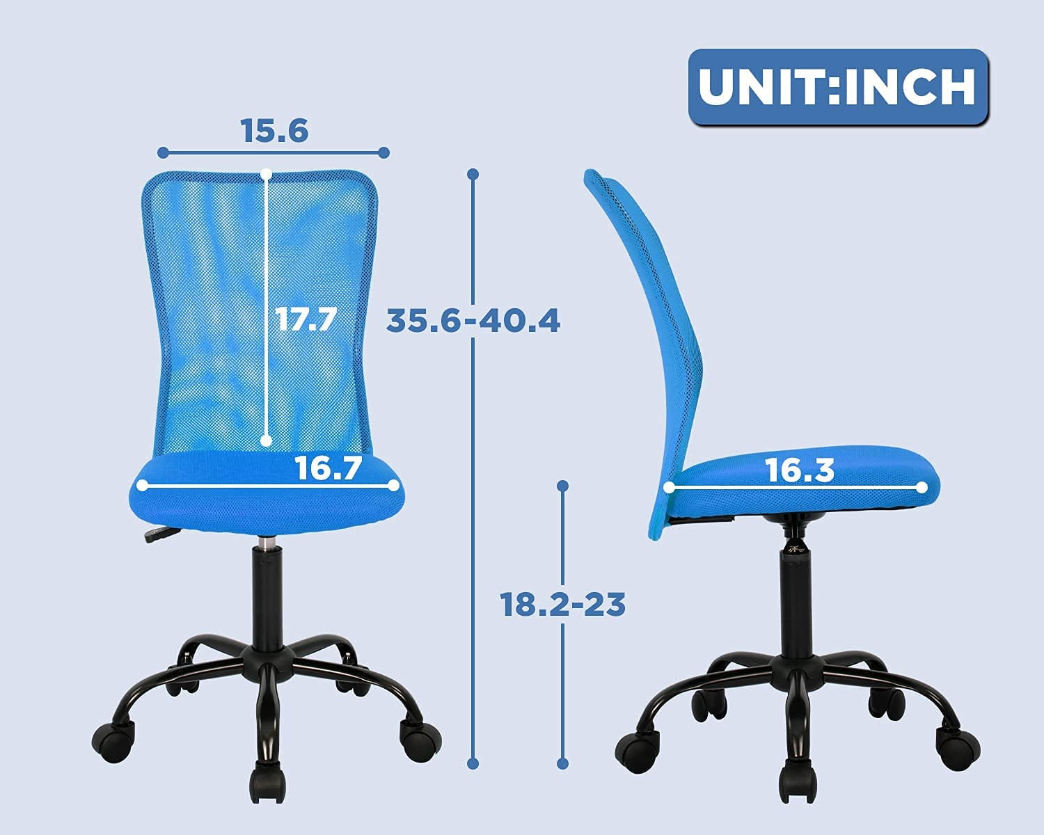 Armless Office Chair Ergonomic Desk Chair Computer Chair Mesh Home Desk Chair with Adjustable Lumbar, Rolling Swivel Office Chair Mid-Back Task Chair for Adults (Blue)