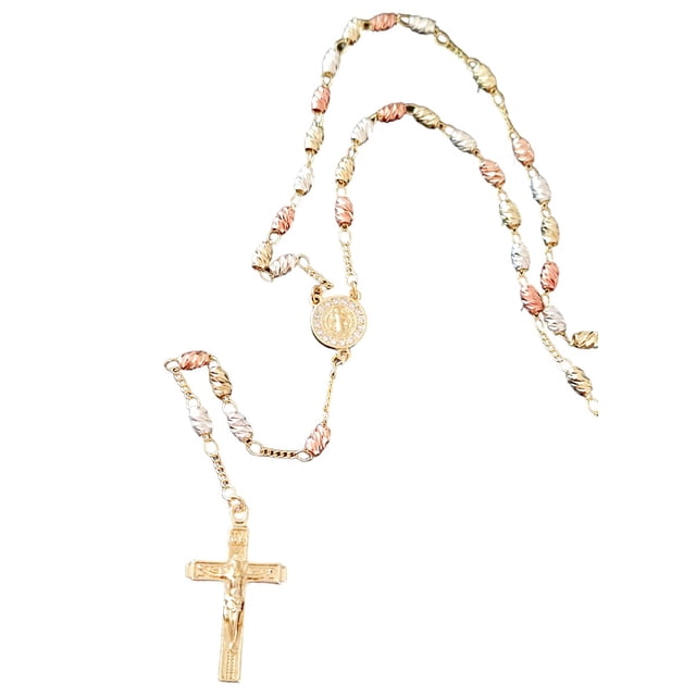 Rosario Catolico Maria Almudena San Benito Oro Laminado 18k