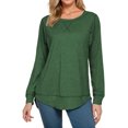 thumbnail image 3 of Womens Long Sleeve Round Neck Shirts Loose Fit Crewneck Sweatshirt Casual Pullover Curved Hem Tee Shirts Knit Tunic Tops Basic T Shirts Tees, 3 of 4