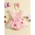 thumbnail image 4 of Musuos Baby Girls Summer Romper Dress 3M 6M 12M 18M Flying Sleeve Strawberry Embroidery Bodysuit with Headband Cute 2Piece Set, 4 of 10