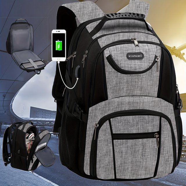 Sac à Dos Simple et Décontracté à Grande Capacité avec Port de Chargement USB, Sac à Dos pour Ordinateur Portable Convient à un Ordinateur Portable de 17 Po, Sac à Dos de Voyage Résistant à l'Eau